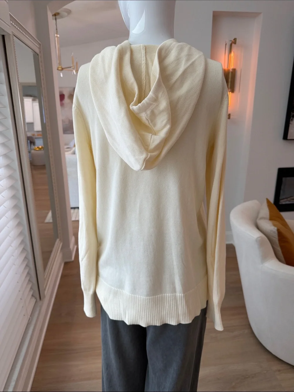 Belle by Kim Gravel Cream Pullover Hoodie Sweater /Faux Fur Pom poms